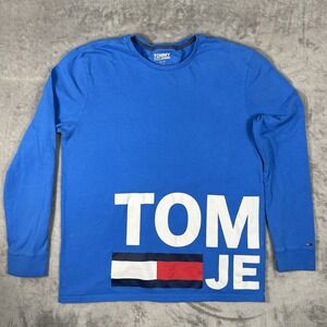 Tommy Hilfiger Jeans Wrap Around Spell Out Long Sleeve T-shirt Mens L Blue Flag